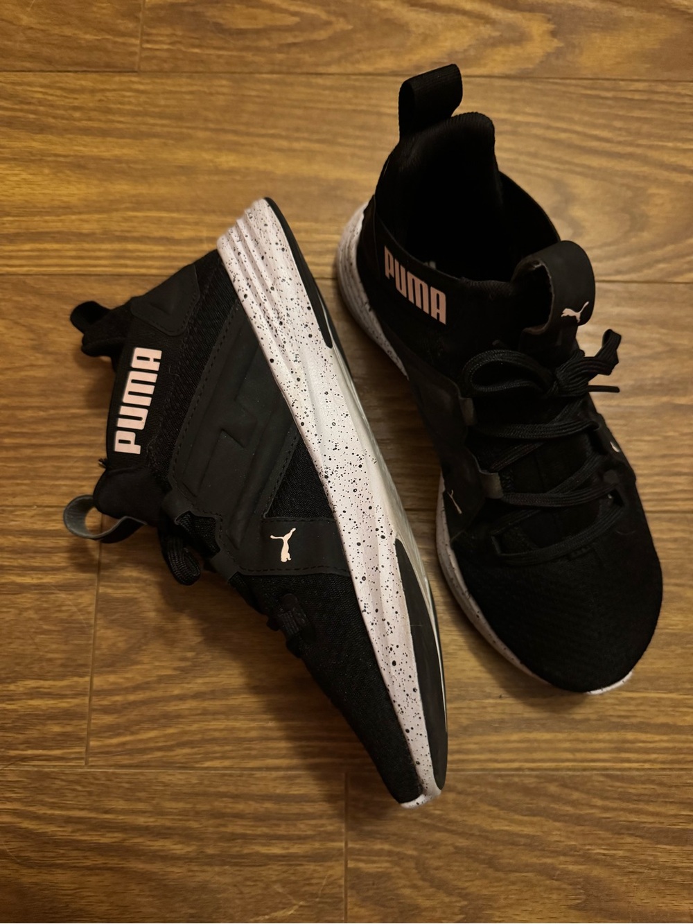 Puma Black and White Athletic Sneakers with Speckled Midsole